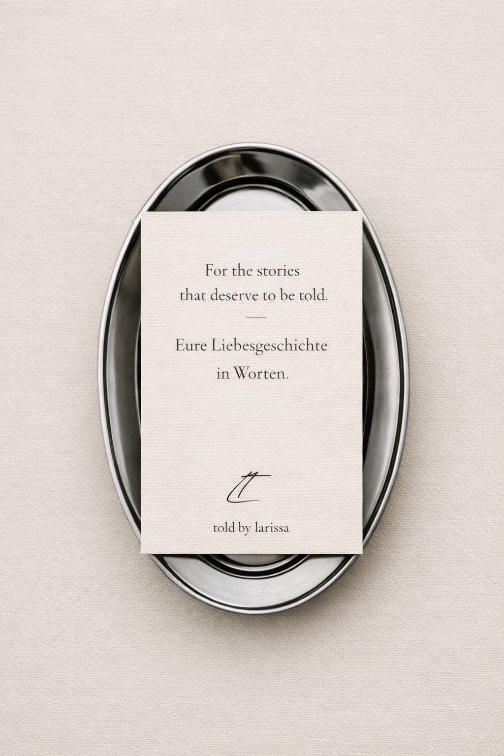 told by larissa - For the stories that deserve to be told - Visitenkarte mit Logo